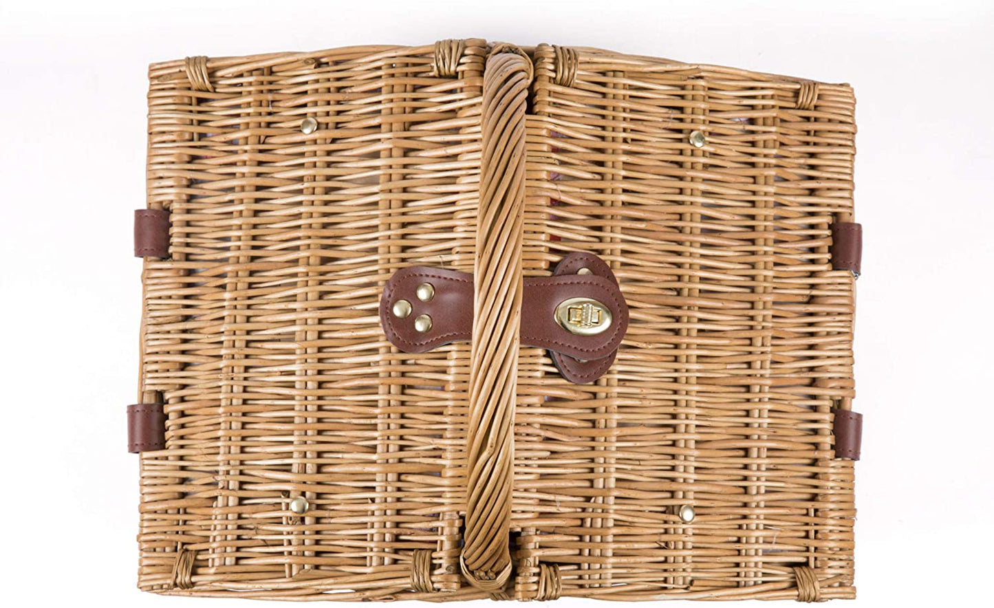 Piccadilly Picnic Basket - Romantic Picnic Basket for 2 with Picnic Set, (Red & White Plaid Pattern)
