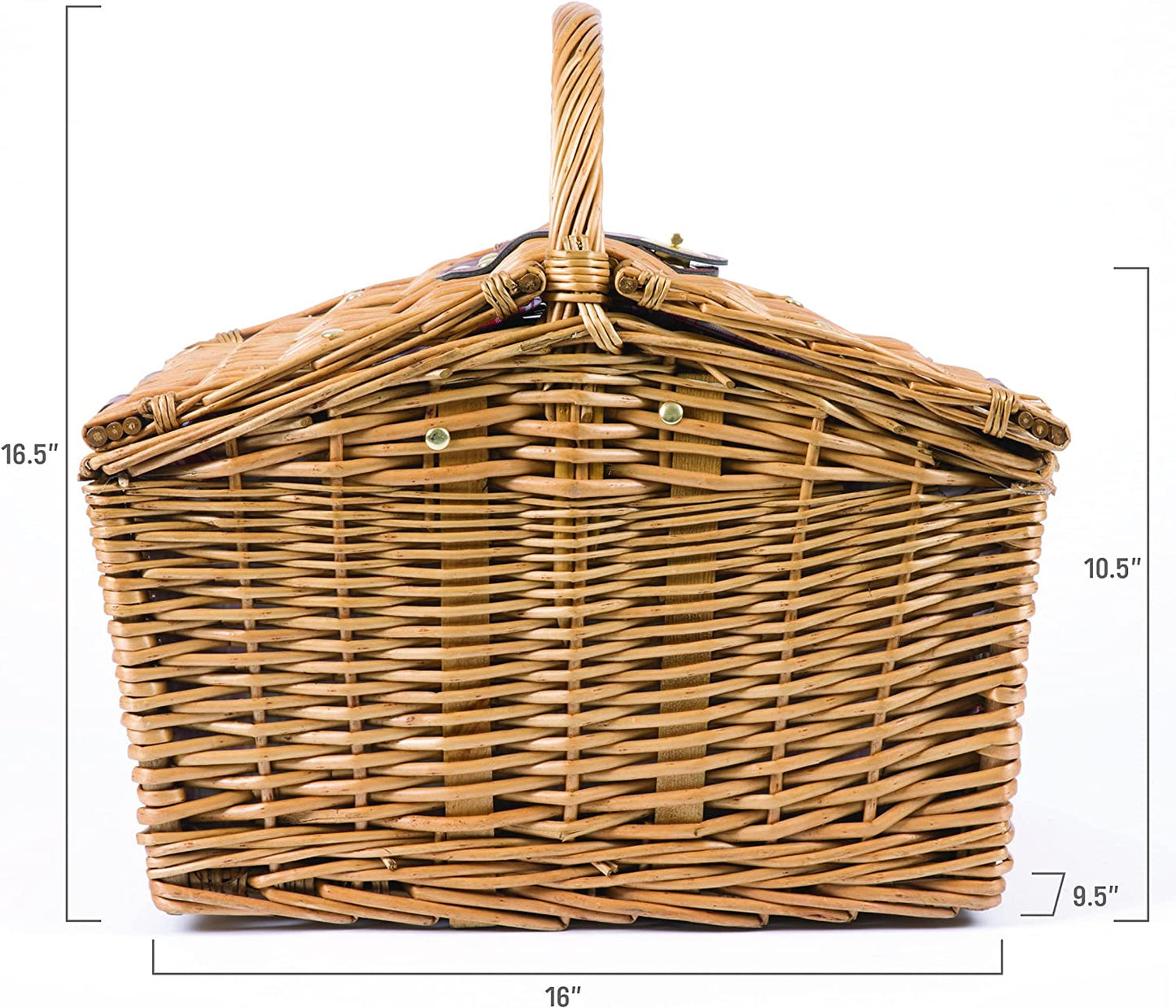 Piccadilly Picnic Basket - Romantic Picnic Basket for 2 with Picnic Set, (Red & White Plaid Pattern)