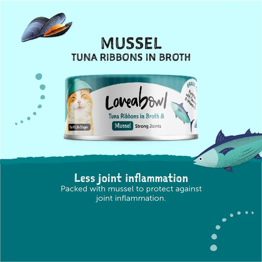 Loveabowl Tuna Ribbons In Broth (Tuna And Mussel) Grain Free Wet Cat Food 70g