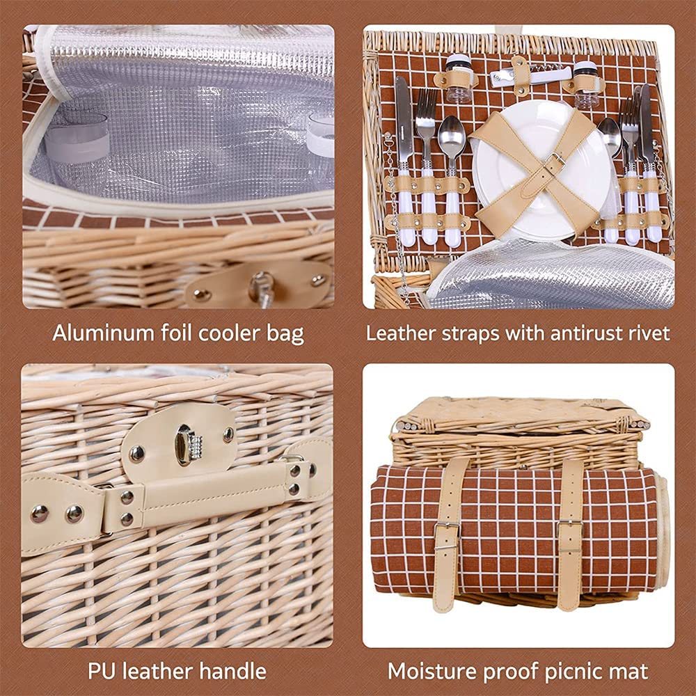 Picnic Basket Set With Mat,Picnic Set Hamper for 4