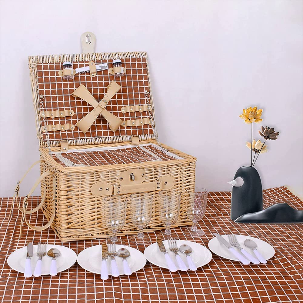 Picnic Basket Set With Mat,Picnic Set Hamper for 4