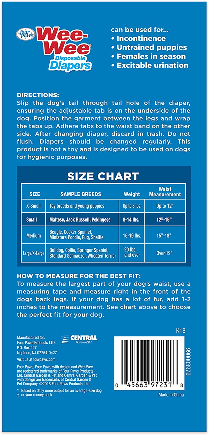 Four Paws Wee-Wee Disposable Dog Diapers 12 Count Small