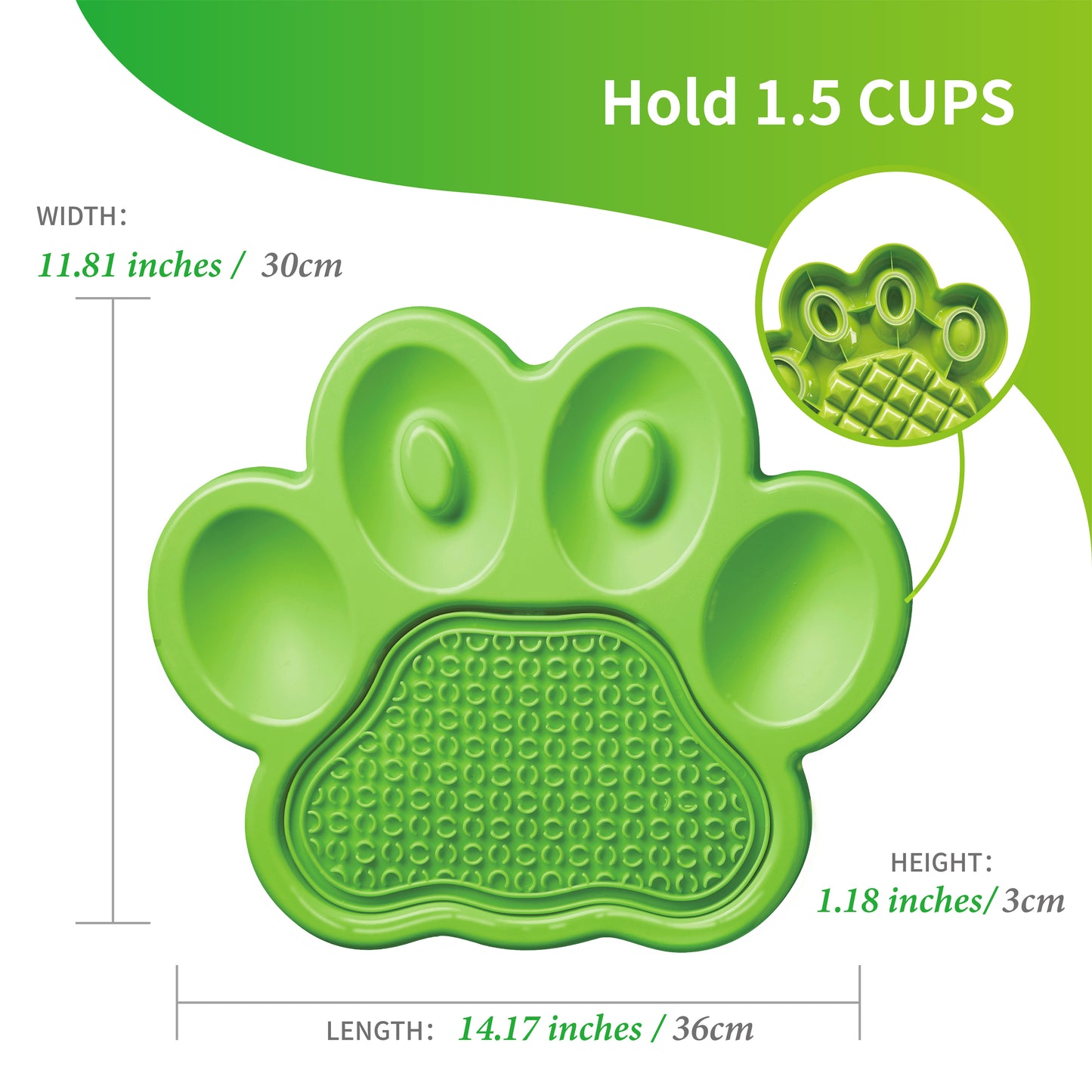 PETDREAMHOUSE PAW 2-IN-1 SLOW FEEDER & LICK PAD GREEN
