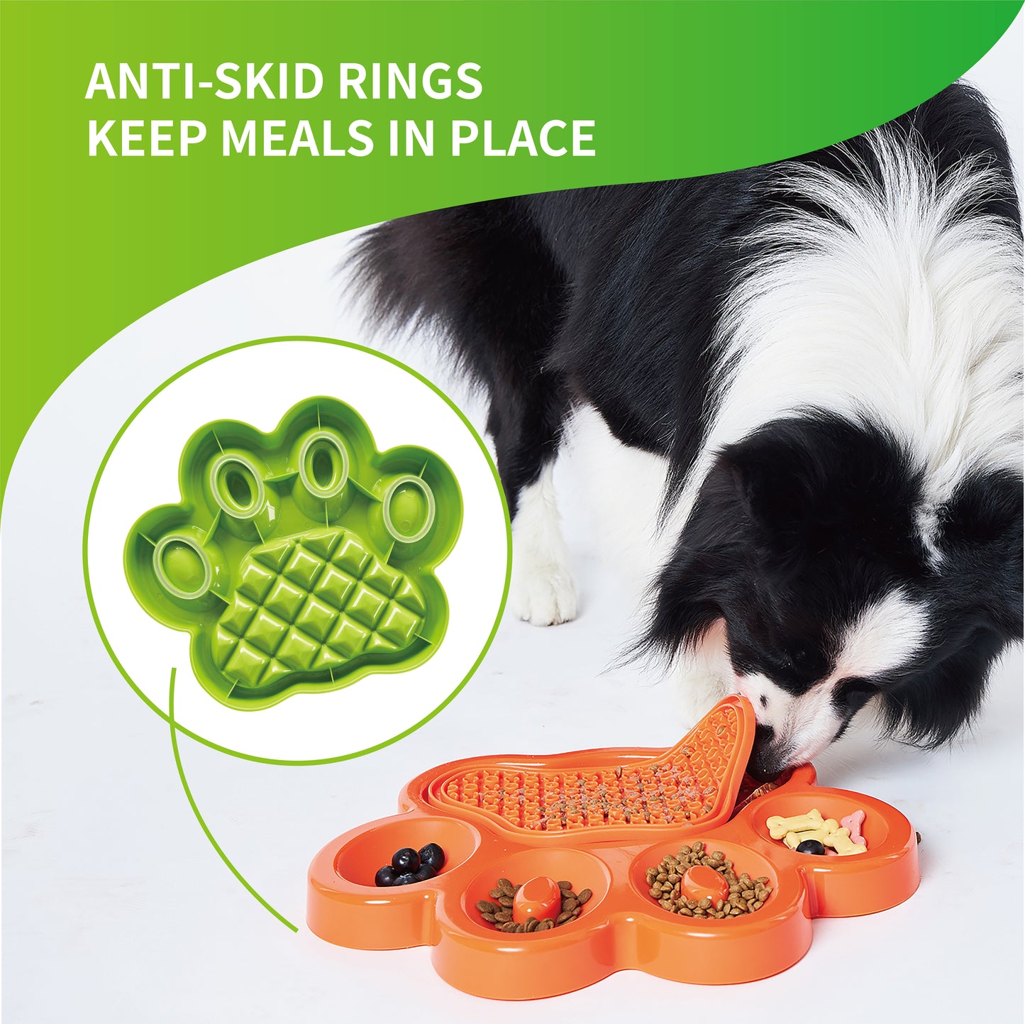 PETDREAMHOUSE PAW 2-IN-1 SLOW FEEDER & LICK PAD GREEN