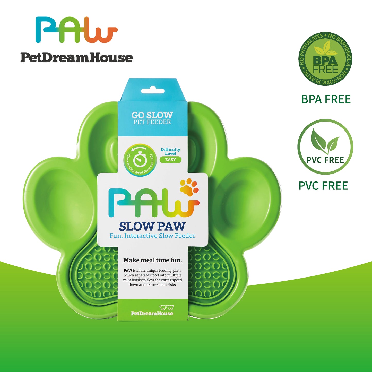 PETDREAMHOUSE PAW 2-IN-1 SLOW FEEDER & LICK PAD GREEN