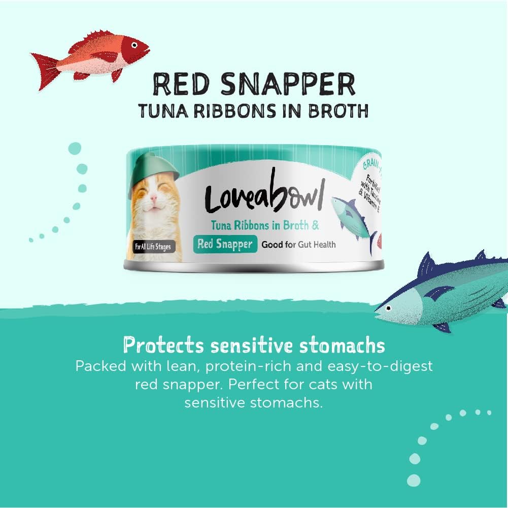 Loveabowl Tuna Ribbons In Broth (Tuna And Red Snapper) Grain Free Wet Cat Food 70g