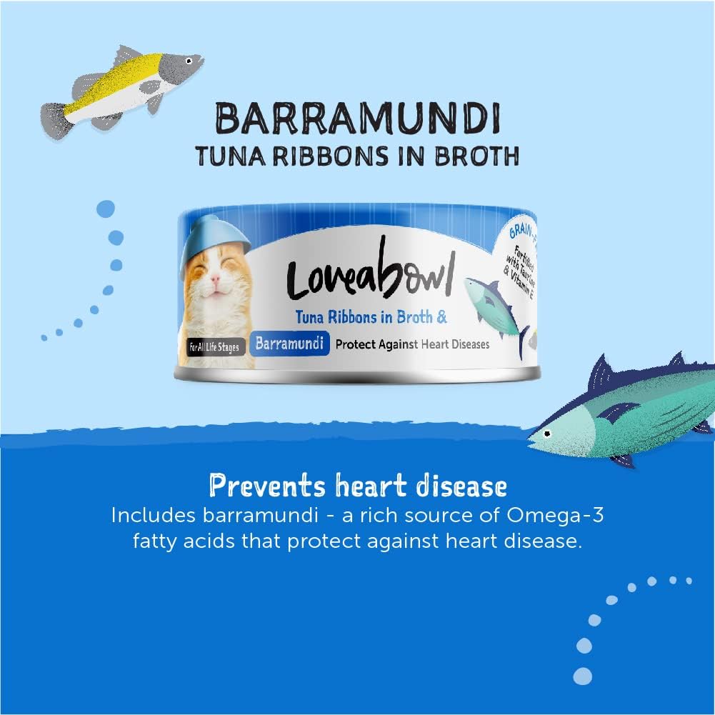 Loveabowl Tuna Ribbons In Broth (Tuna And Barramundi) Grain Free Wet Cat Food 70g