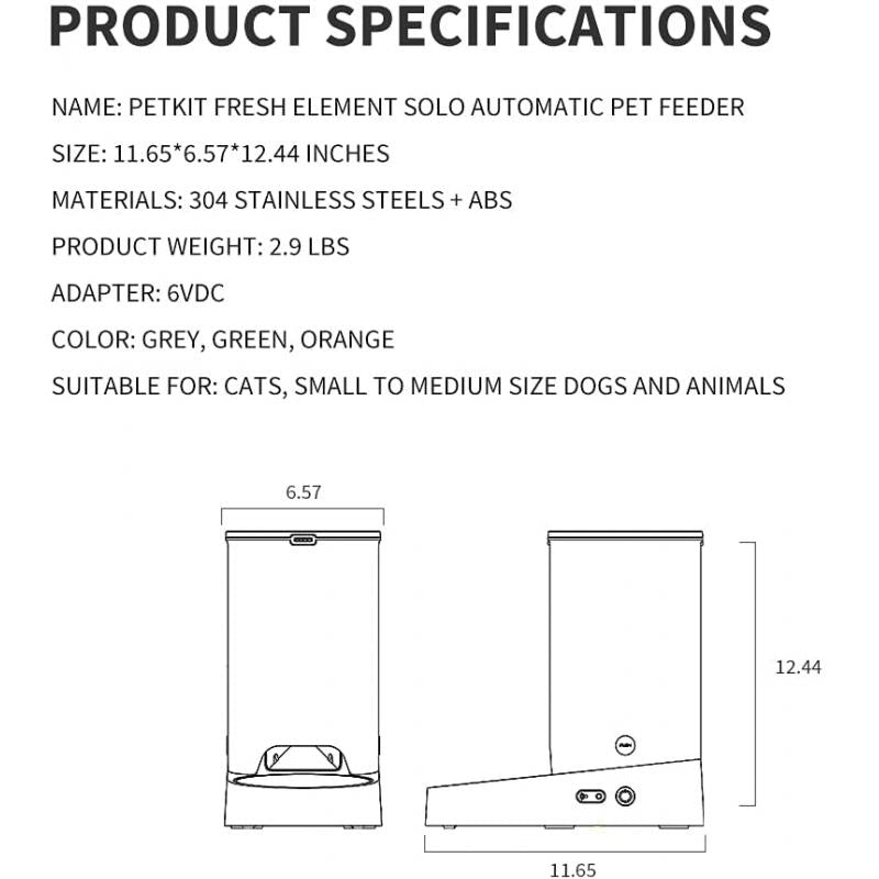 PETKIT SOLO AUTOMATIC FEEDER WITH STAINLESS STEEL BOWL - BLACK