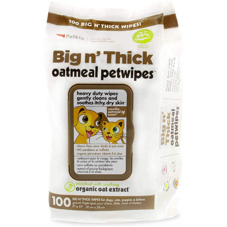 Petkin Big N' Thick Oatmeal Petwipes 100ct 1 pack