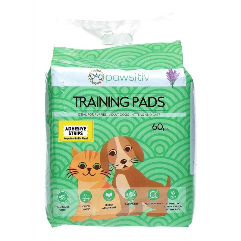 PAWSITIV MULTIFUNCTIONAL TRAINING AND PEE PADS FOR PUPPY, KITTEN, DOG AND CAT WITH ADHESIVE STRIPS - 60PCS LAVENDER SCENTED