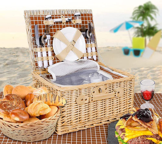 Picnic Basket Set With Mat，Picnic Set Hamper for 4