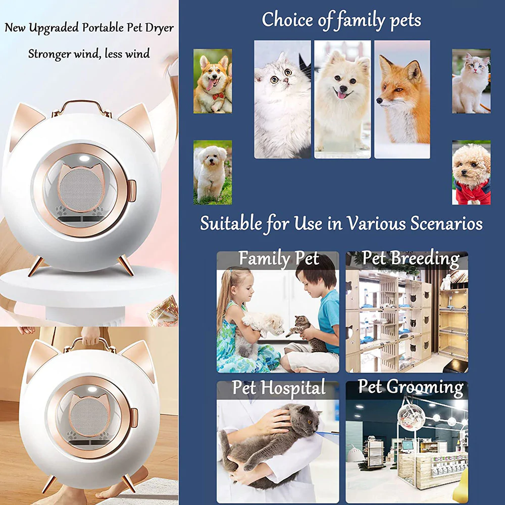 Blunzo Automatic Pet Dryer Box,Fast Drying Pet Hair Dryer,360° Air Dry,Built-in Lighting and Disinfecting Lamps,Toys disinfection