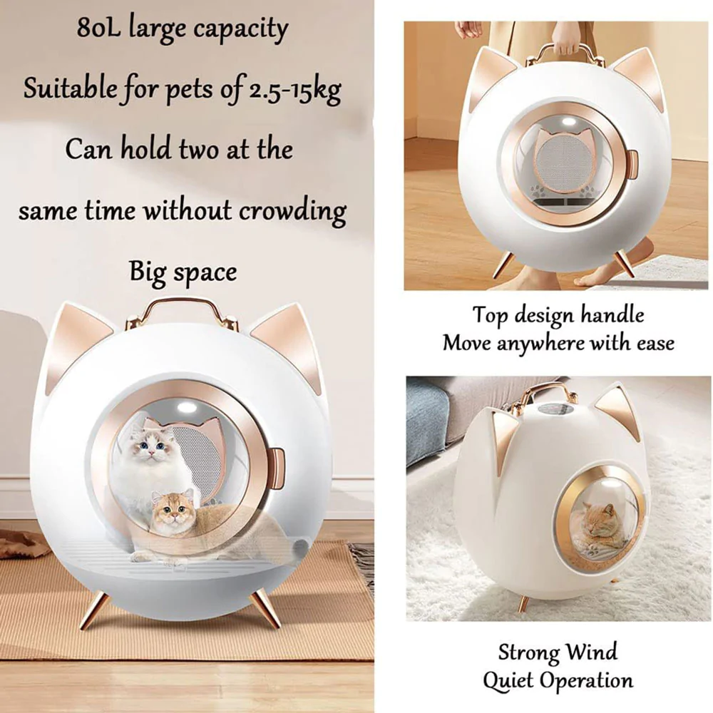 Blunzo Automatic Pet Dryer Box,Fast Drying Pet Hair Dryer,360° Air Dry,Built-in Lighting and Disinfecting Lamps,Toys disinfection