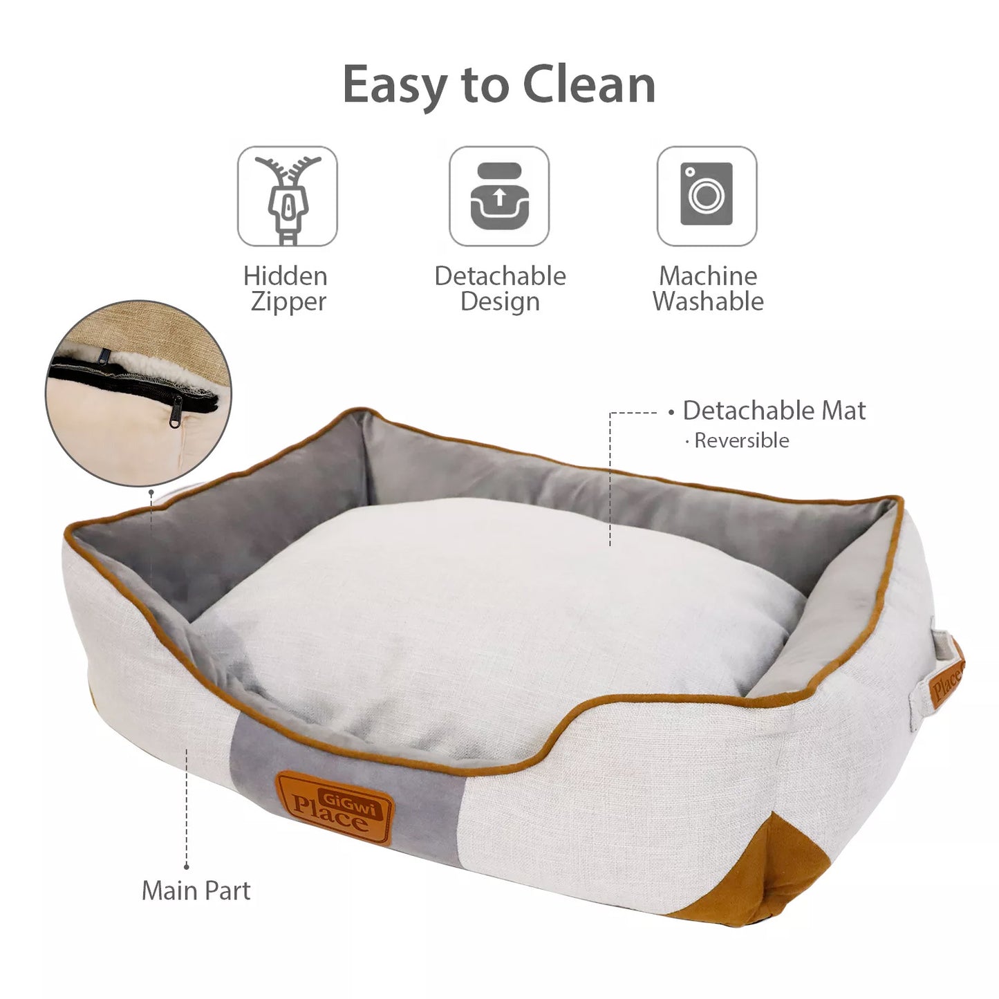GiGwi Place Removable Cushion Luxury Dog Bed Square