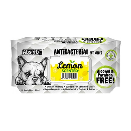 Absolute Pet Absorb Plus Antibacterial Pet Wipes Lemon 80 Sheets