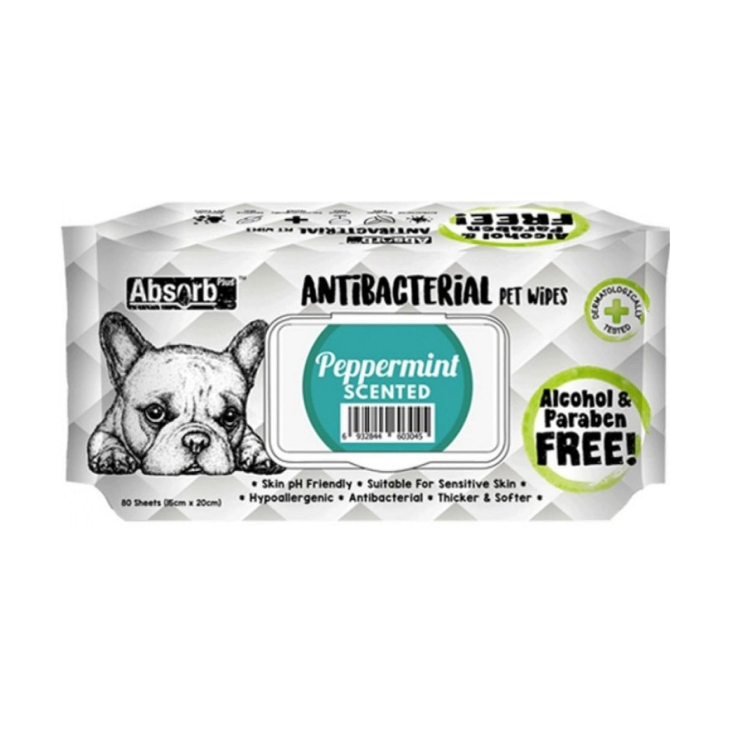 Absolute Pet Absorb Plus Antibacterial Pet Wipes Lemon 80 Sheets