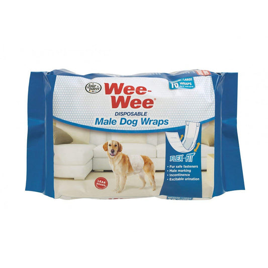 Four Paws Wee-Wee Disposable Male Dog Wraps, Medium/Large
